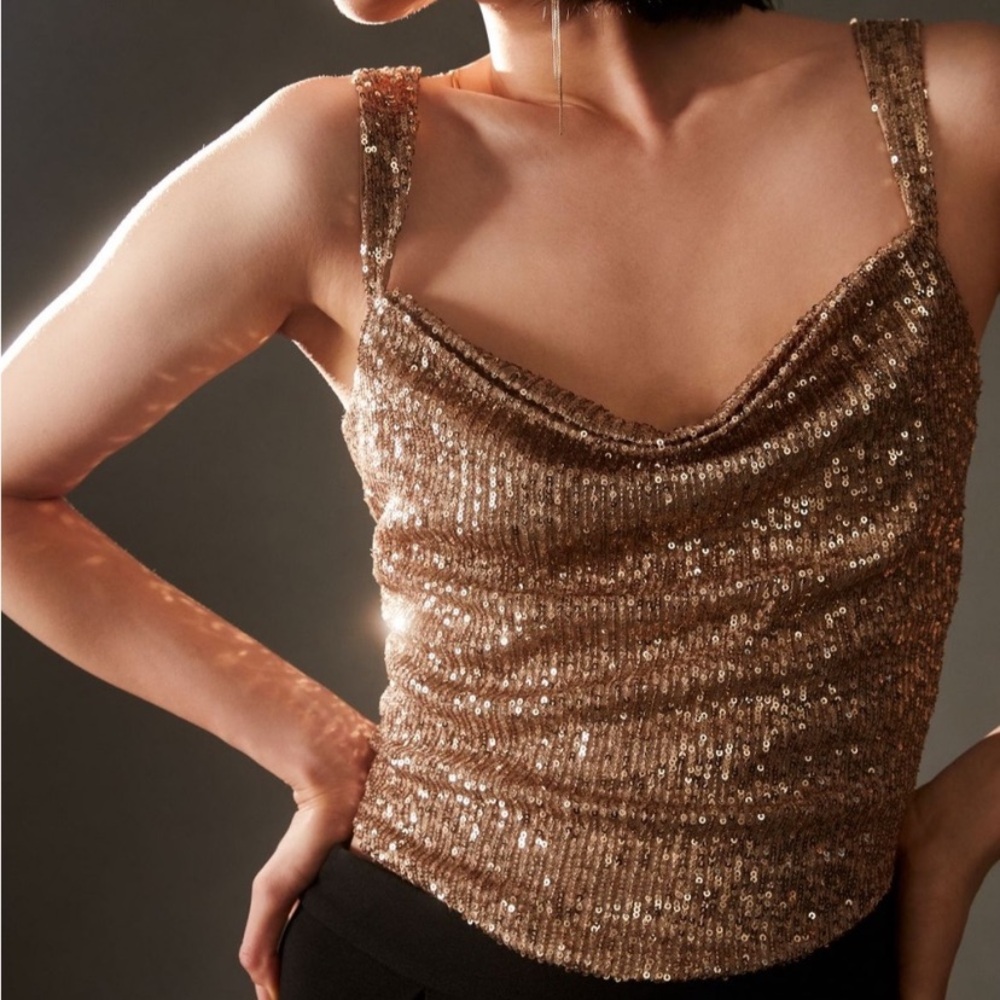 By Anthropologie Cowl-Neck Sequin Camisole Top Size Medium Excellent Condition